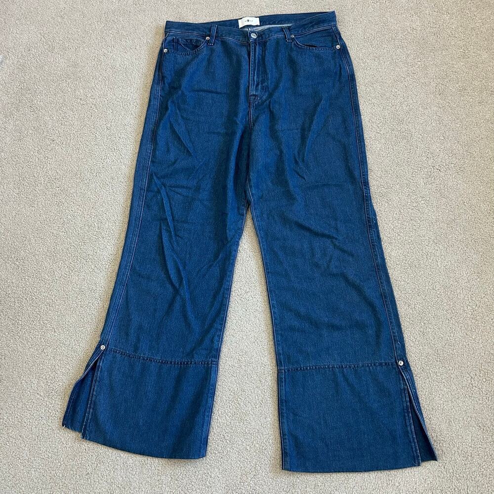 7 For All Mankind Wide Leg Slit Hem High Rise Jeans Baggy Dark Blue Size 31